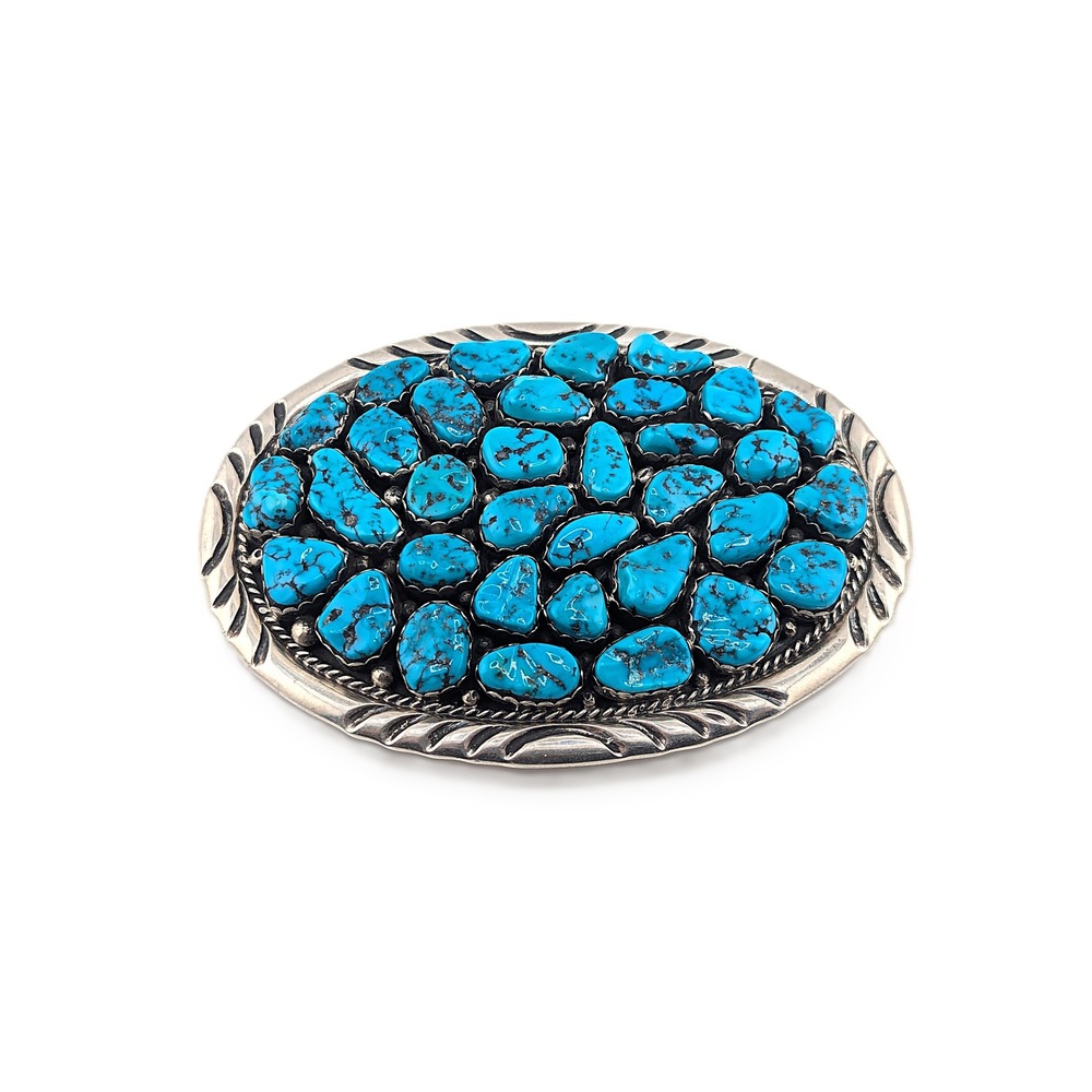 Vintage Native American Turquoise Nugget Cluster Belt‎ Buckle Fits 1" Belt** - Picture 4 of 8